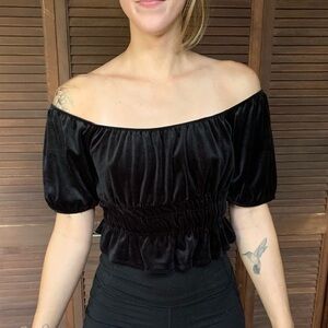 Velvet Black Off-Shoulder Top